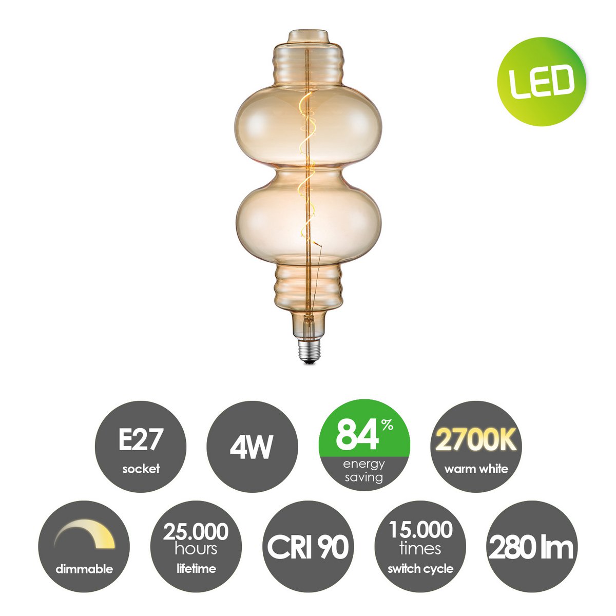 Hängelampe schwarz Saga Diabolo - - dimmbar E27 bernsteinfarben