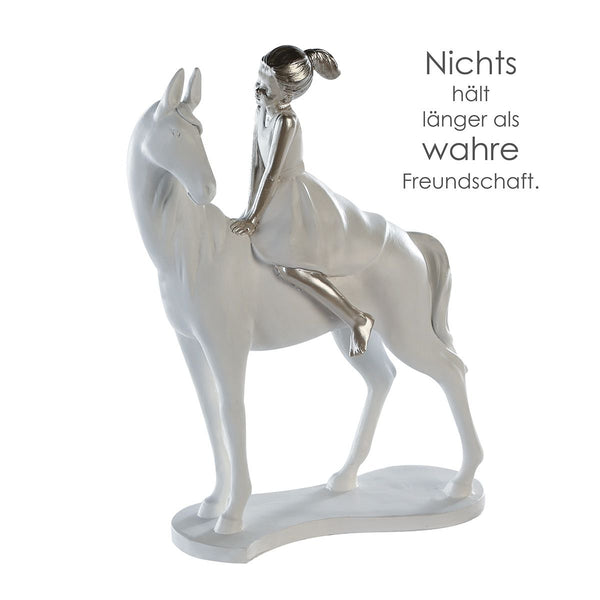 Girl on Horse Poly Skulptur in Weiß und Silber - Elegante Deko für Zuhause und Büro