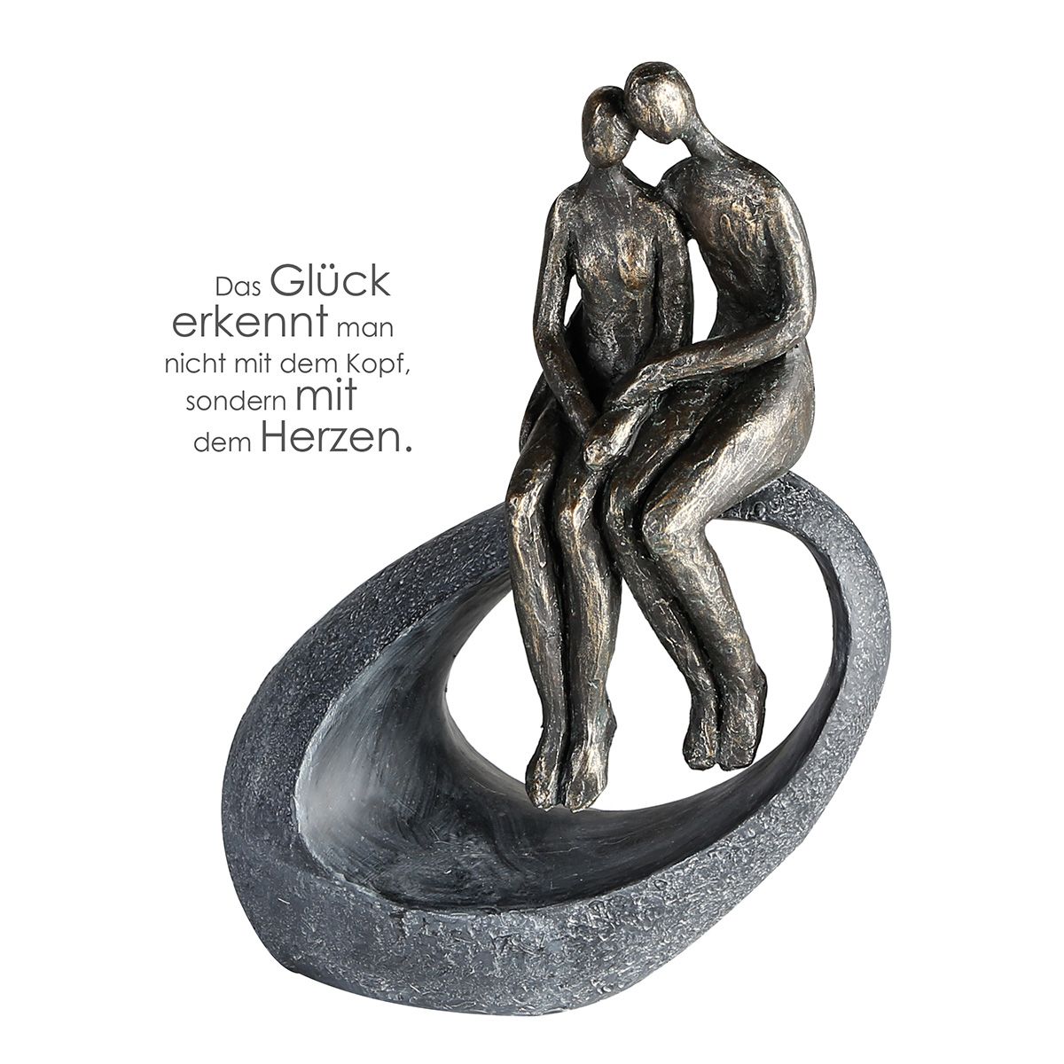 Poly Skulptur Moment in Bronzefarben - Ein symbolträchtiges Pärchen auf grauer ovaler Basis