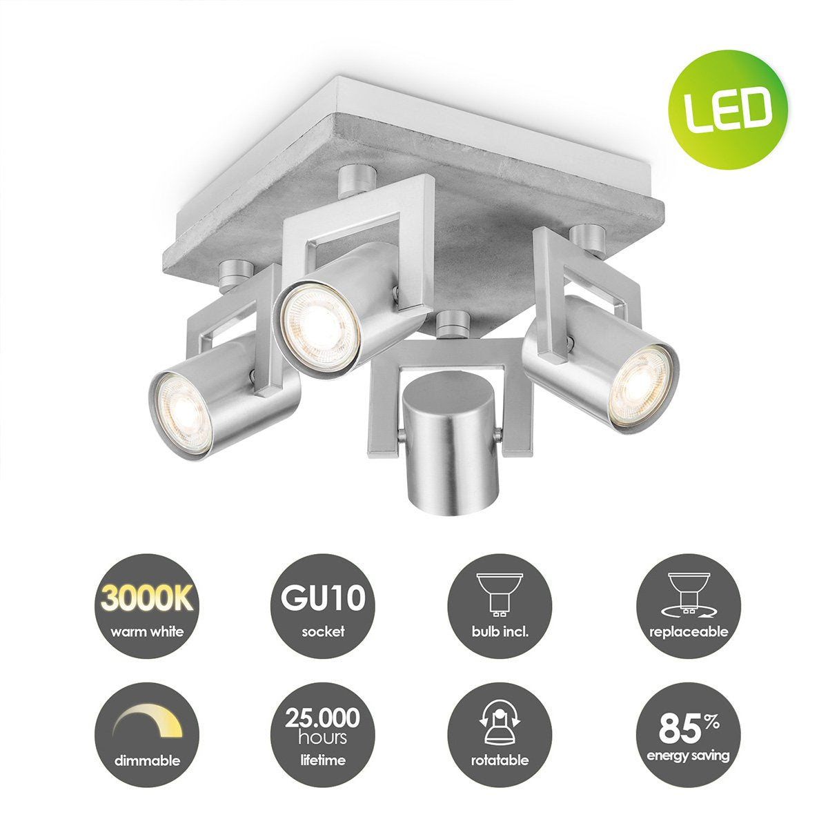 Aufbaustrahler Concrete 4 - inkl. dimmbarer LED-Lampe - Beton