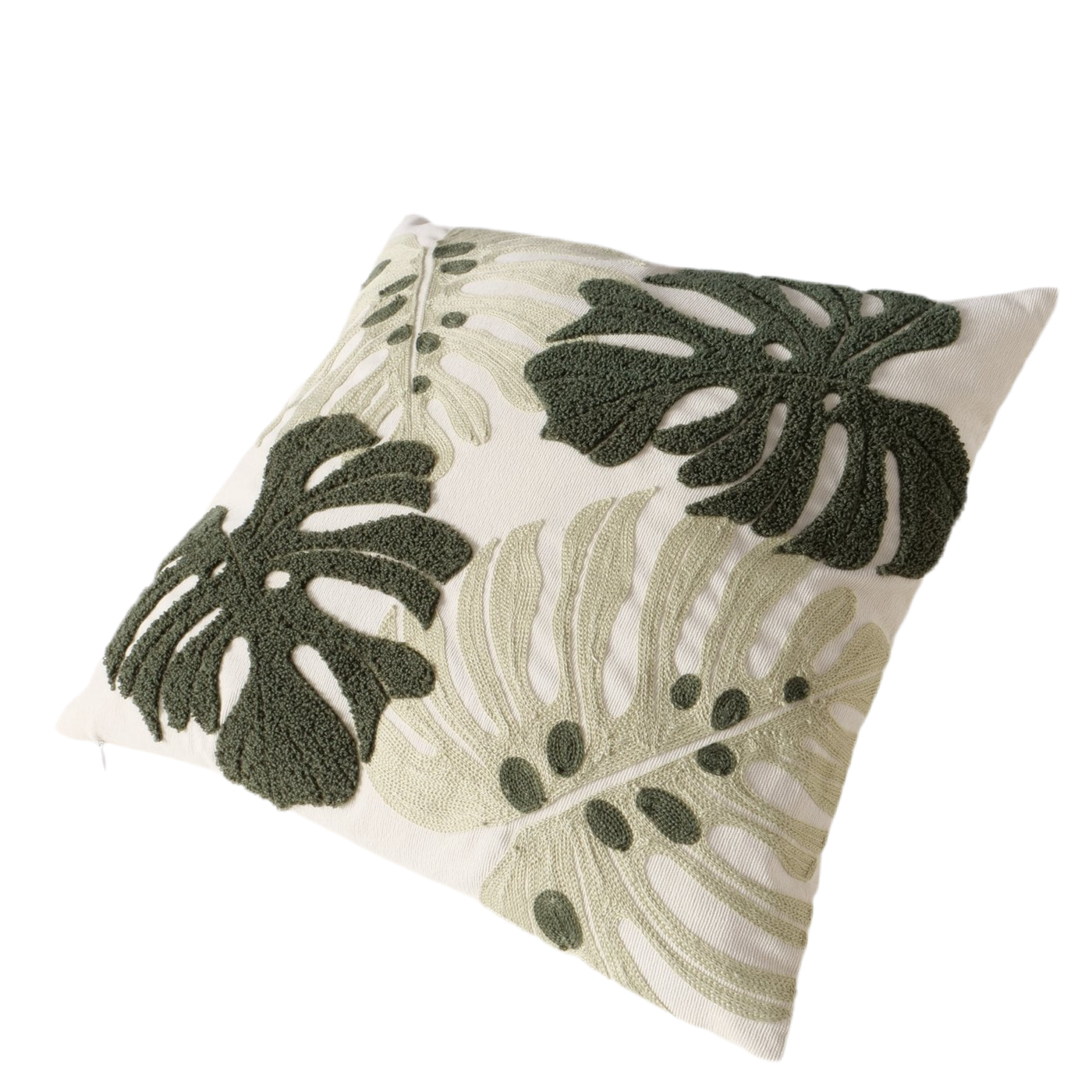 Dekokissen Monstera Verde 45x45 cm Grün Weiß Tropisches Blattdesign