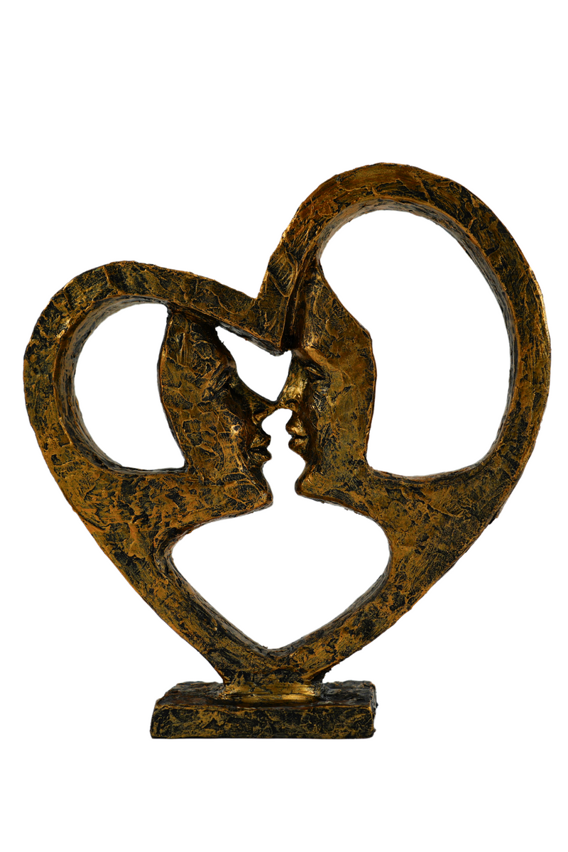 Zwei Seelen, ein Herz Liebende Gesichter Skulptur in Gold