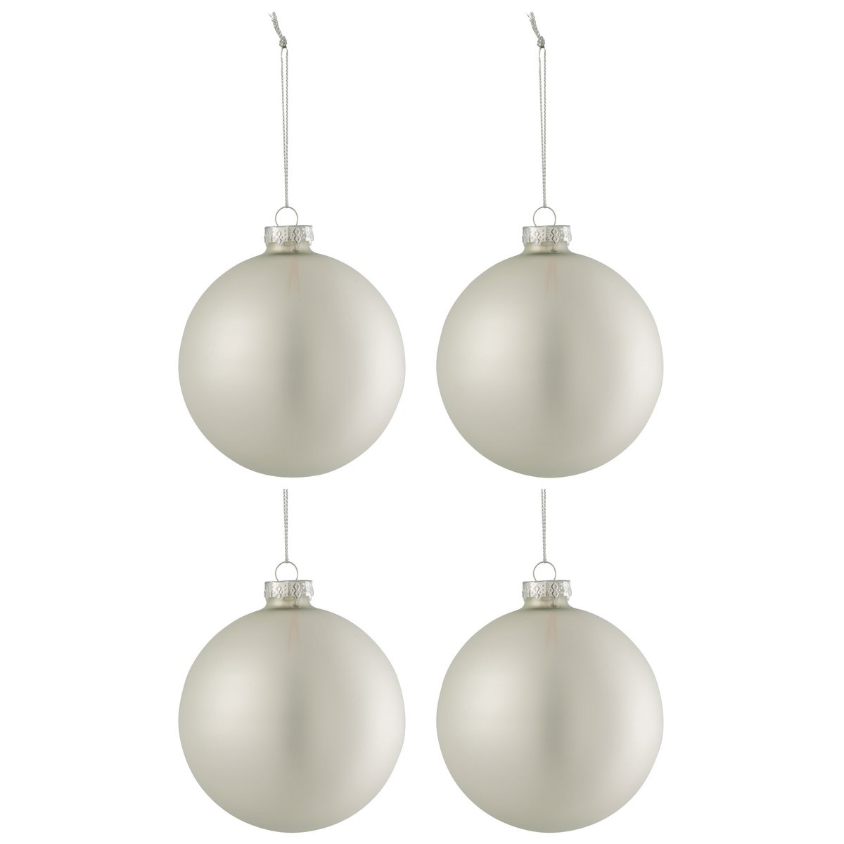 J-Line Box mit 4 Weihnachtskugeln, schlichtes Glas, mattsilber, mittelgroß