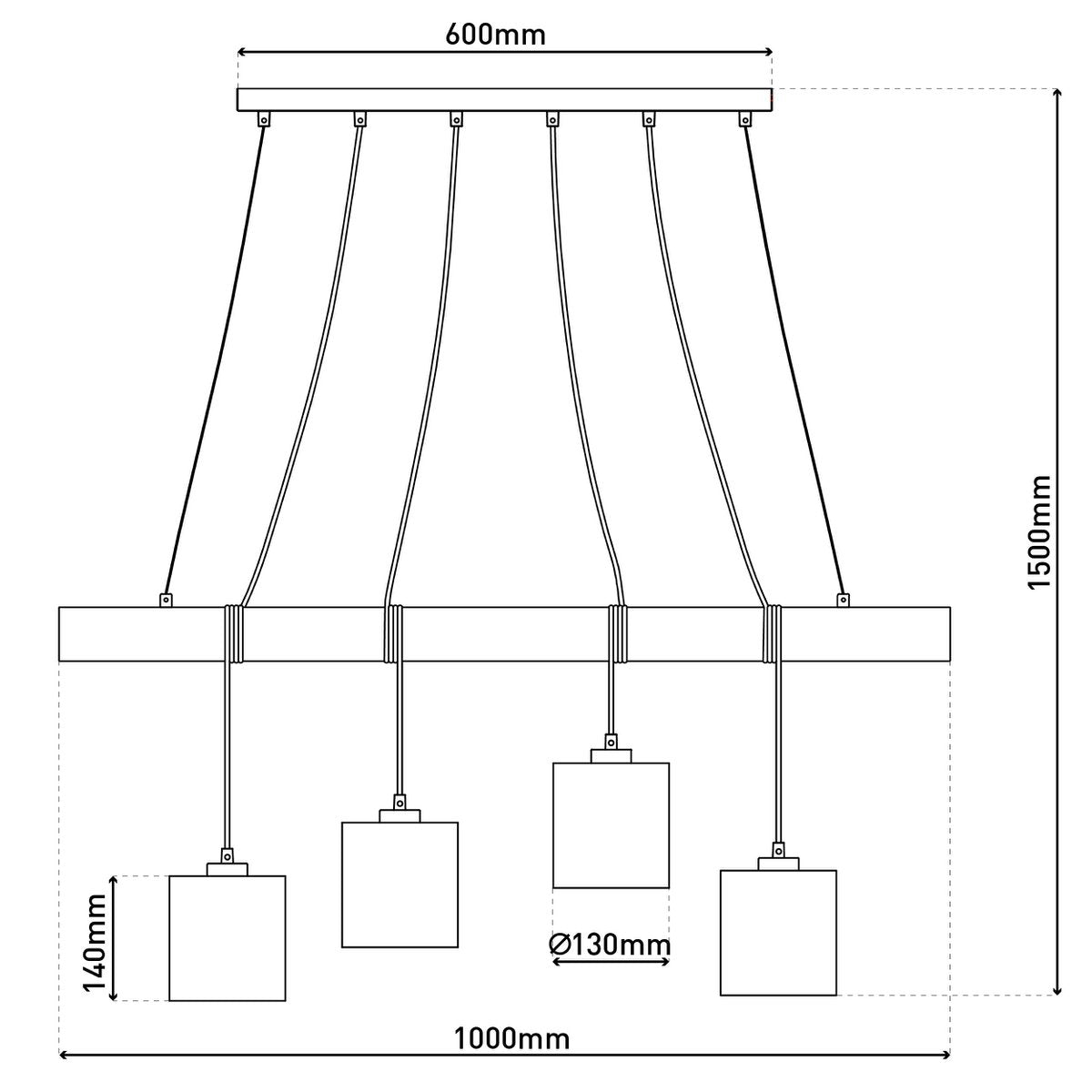 4er Pendelleuchte "MALTA" aus Metall und Holz, mit Textilschirmen in Grau und Weiß, E27-Fassung, Beleuchtung für Wohnzimmer, Büro oder Nachttisch