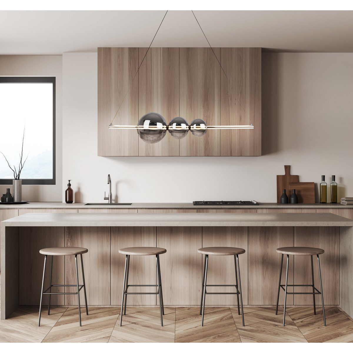 LED Pendelleuchte chrom "NOVA" aus chromfarbenem Metall, Kunststoff und Rauchglas, mit fest verbauten LEDs, ca. 105 cm lang