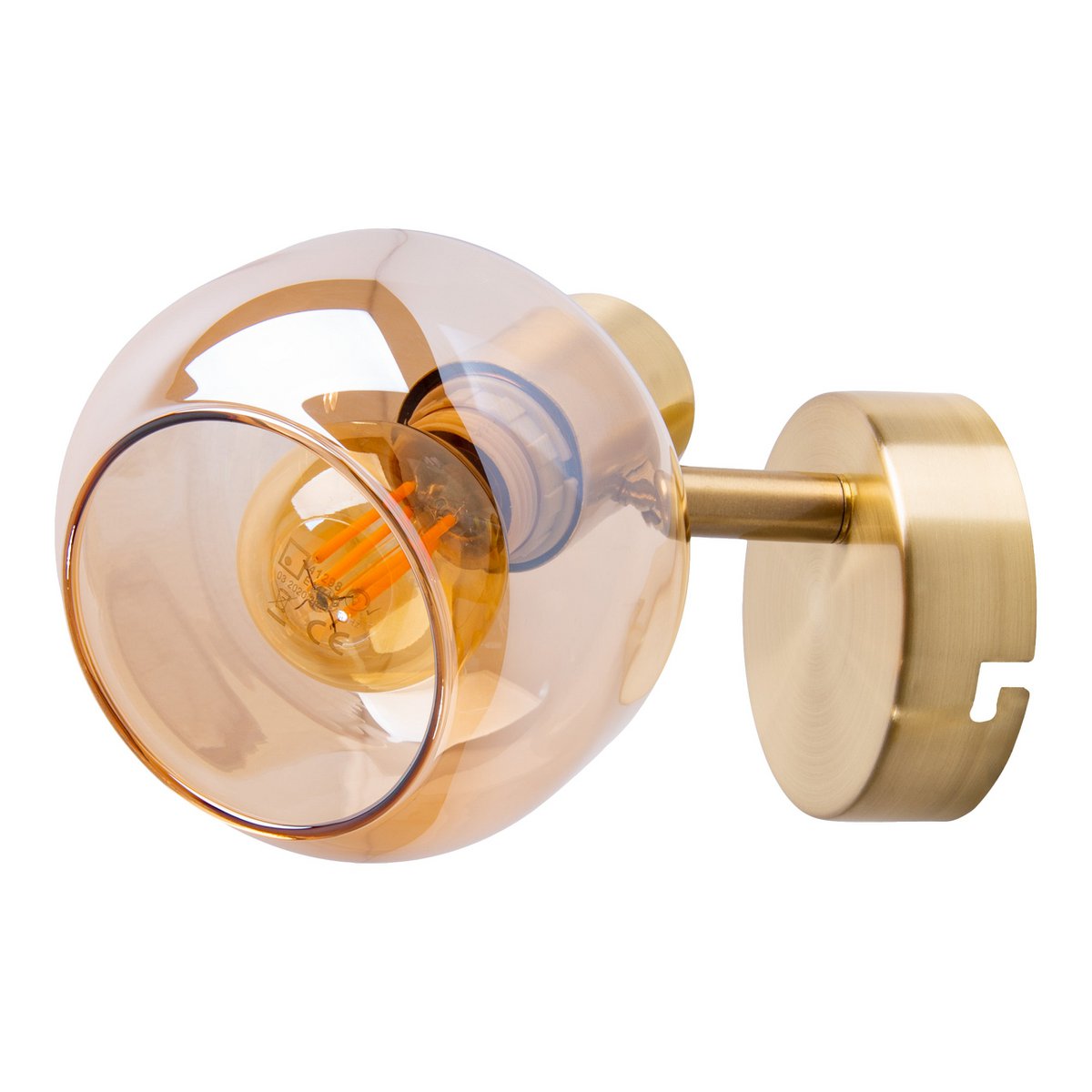 Glas-Wand Spot "LIBBY", klassische Wandlampe aus messingfarbenem Metall und getöntem Glas in Amber, mit E14-Fassung, für Esszimmer, Wohnzimmer, Diele oder Büro, 16 cm