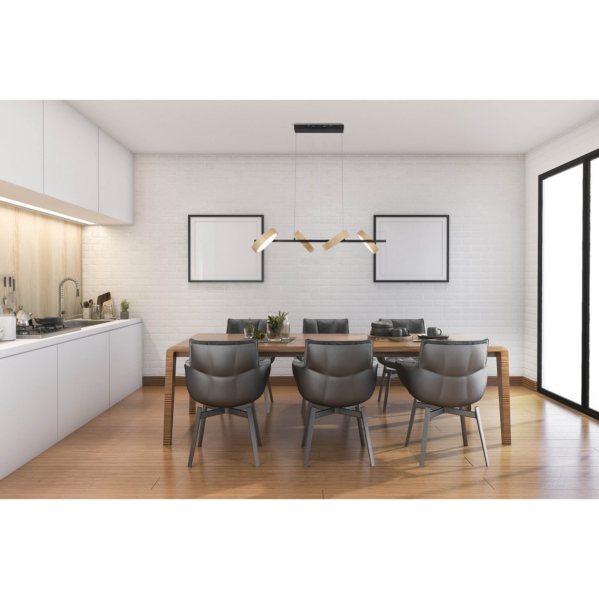 LED Pendelleuchte "TESSA" almond, 150 cm hoch, 110 cm lang, aus Metall in frosted Almond (Pantone 481 C) und Schwarz und weißem Kunststoff