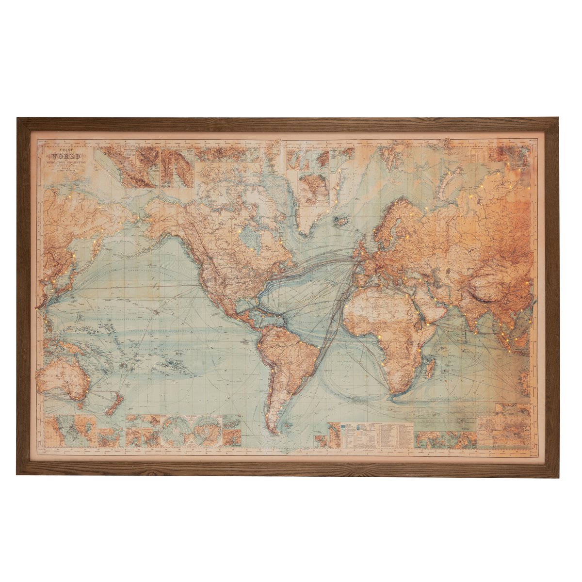 J-Line Rahmen LED Batterie Weltkarte Holz/Leinwand Braun/Natur