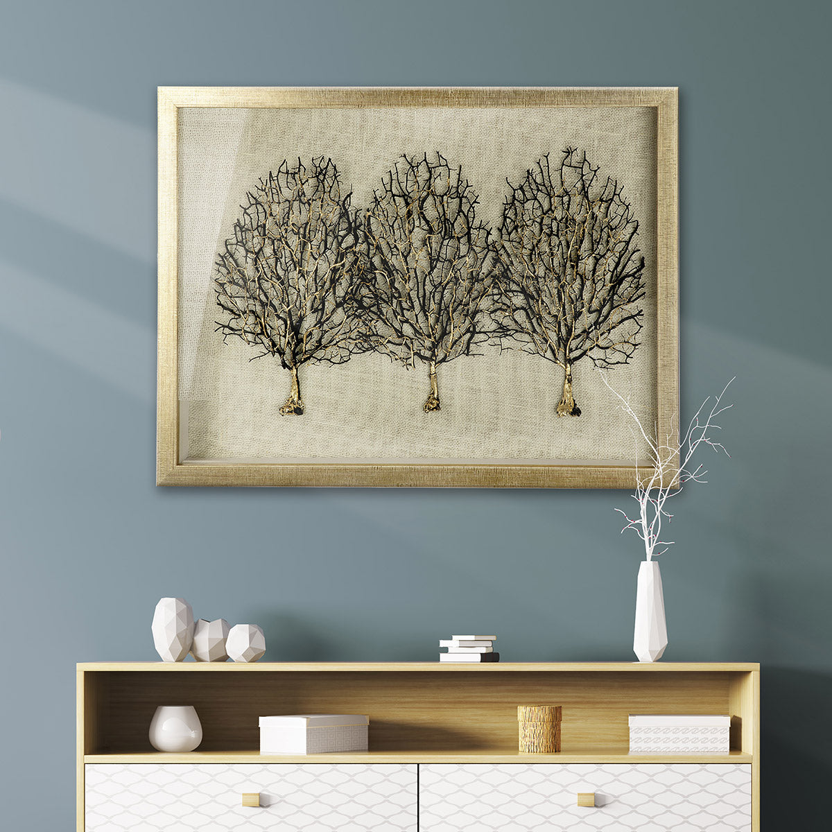 Wandbild Baum Trio Gold Schwarz 70x50 cm