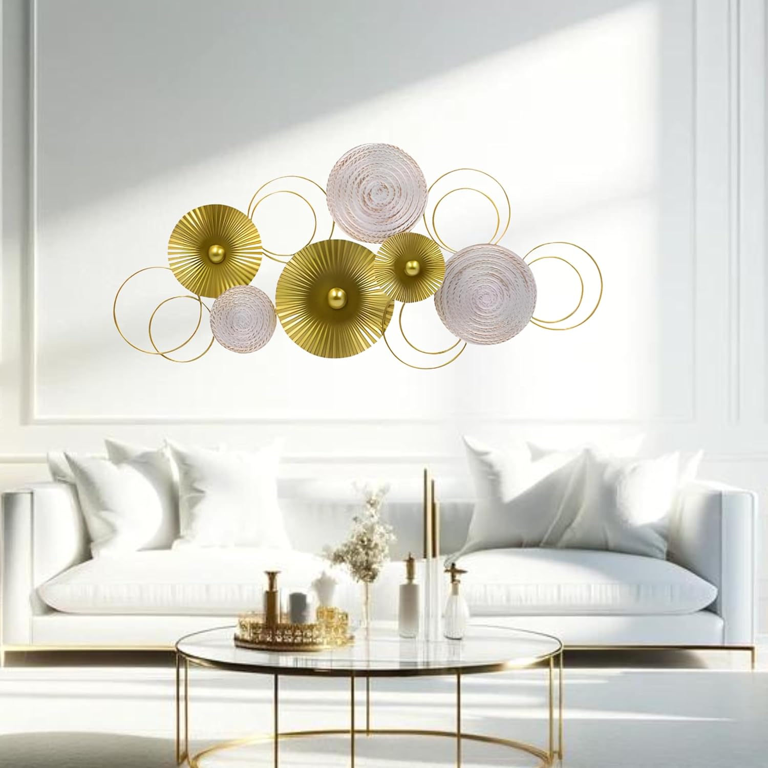 3D Wanddeko Sixo Gold Edition Kreise Metallbild 83x38 cm gold creme weiß B-WARE