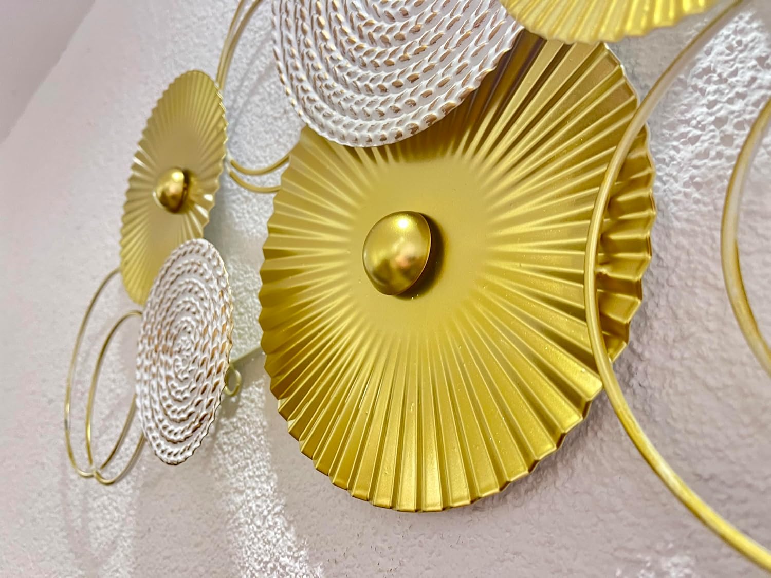 Wanddeko Sixo XL Metall Gold Weiß Creme 83x38cm Modern Shabby Look