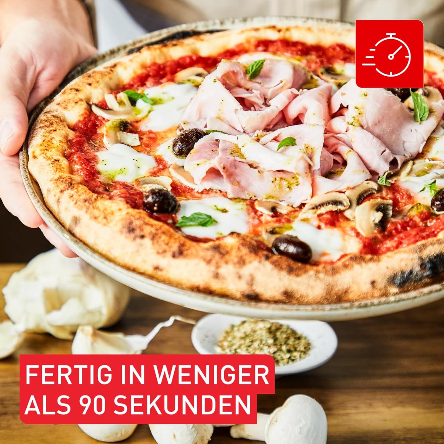 Tefal Pizza Pronto Gas-Pizzaofen für den Außeneinsatz, bis 400 °C, Temperaturregler, Ein-/Ausschalter, Steuerung des Drehsteins, kompakt, inkl. Pizzaschieber, Edelstahl, JM413015