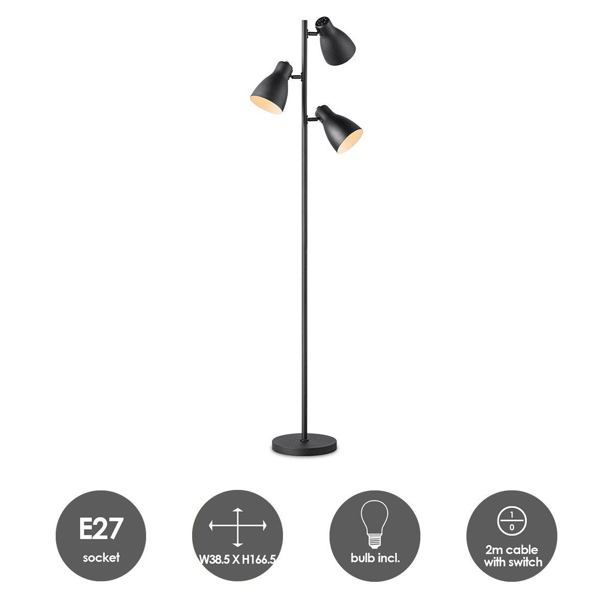 Stehlampe 3L Schwarz - moderne Stehlampe Schwarz schwarz