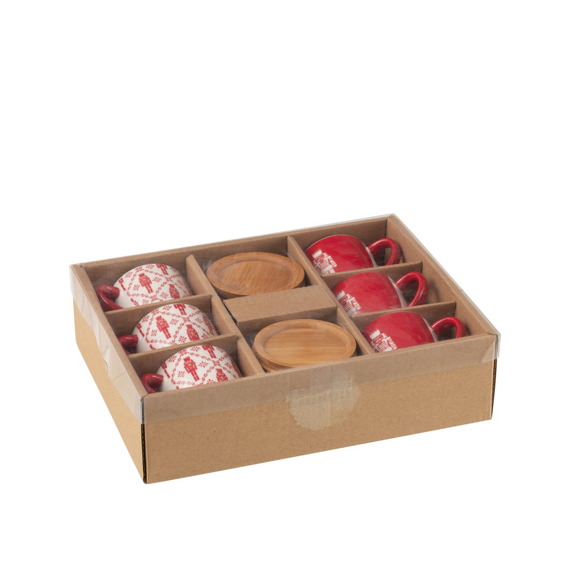 Kaffeetassen Set 6er Nussknacker Design mit Bambus Untertassen 90 ml