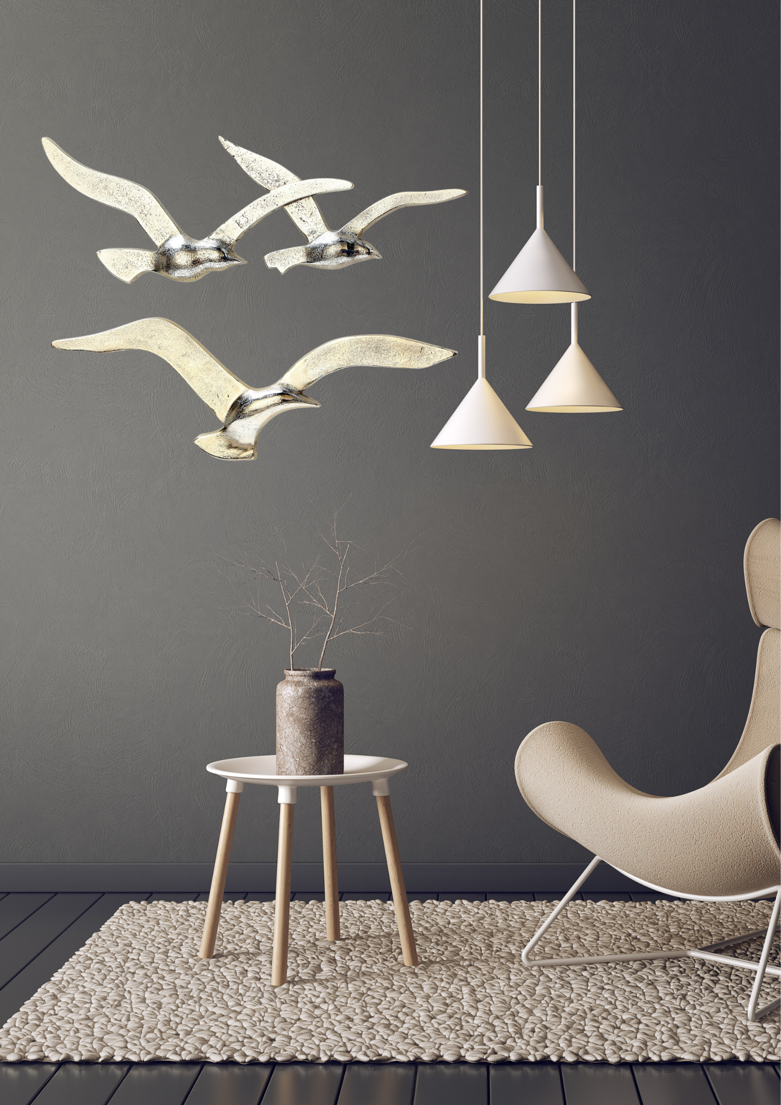 Silbernes Wandobjekt Vogel Set aus Aluminium - 2-teilig Maritim Dekoration