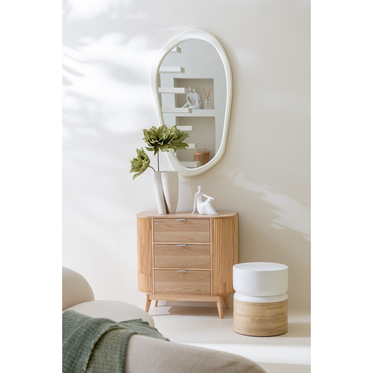 J-Line kast rond MDF/Dennenhout Naturel groot