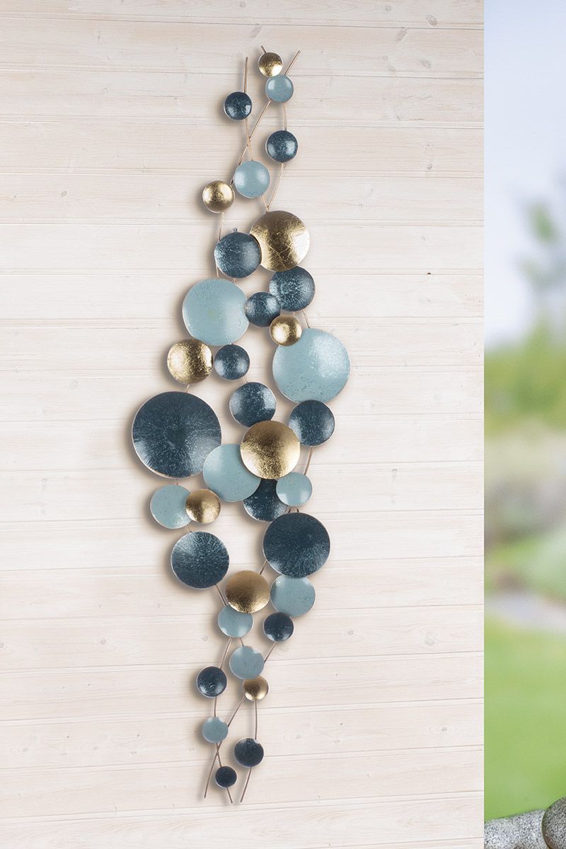 Metall Wandrelief 'Turquoise' - Elegante Wandkunst in Türkis/Gold, Kreisdesign, 167,6 x 46,4 cm