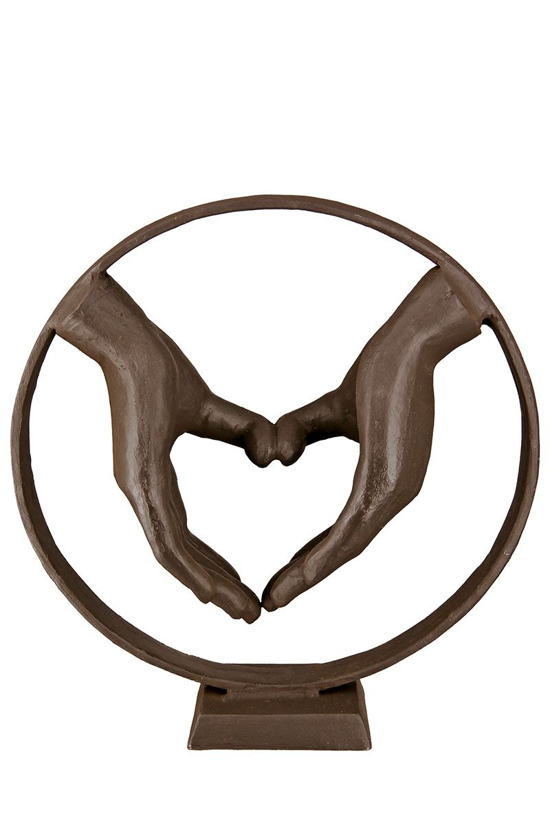 Eisenskulptur Herzhände Rund Braun Cordis Handkreis