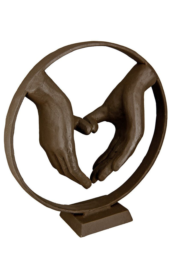 Eisenskulptur "Herzhände" in Braun – Symbolische Rundskulptur