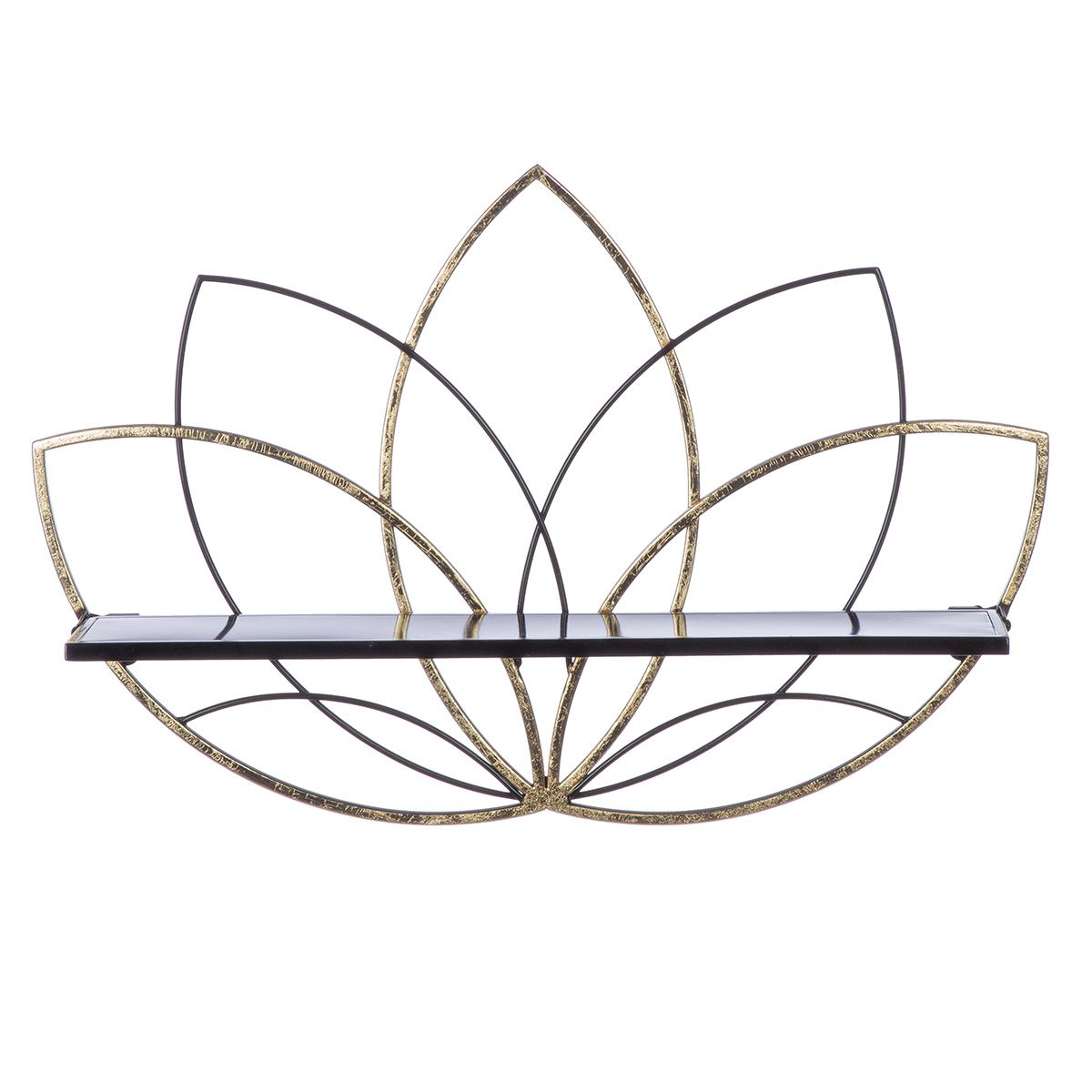 Wandregal Lotus aus Metall in Schwarz mit Aufhängung