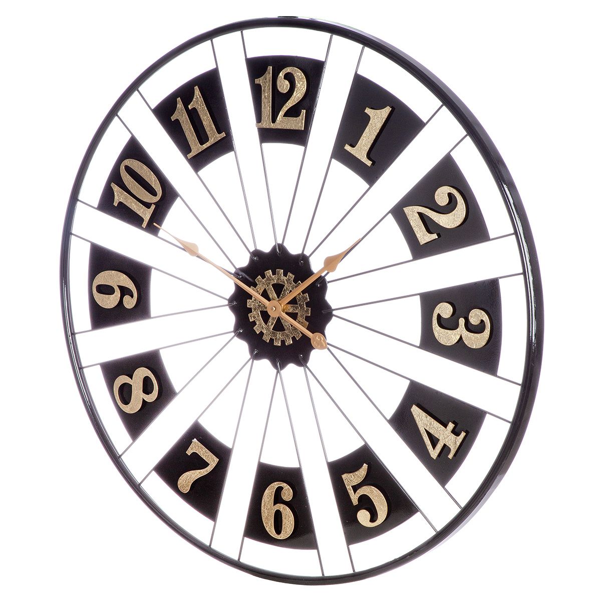 Wanduhr Passage aus Metall in Schwarz und Gold, 80 cm Durchmesser