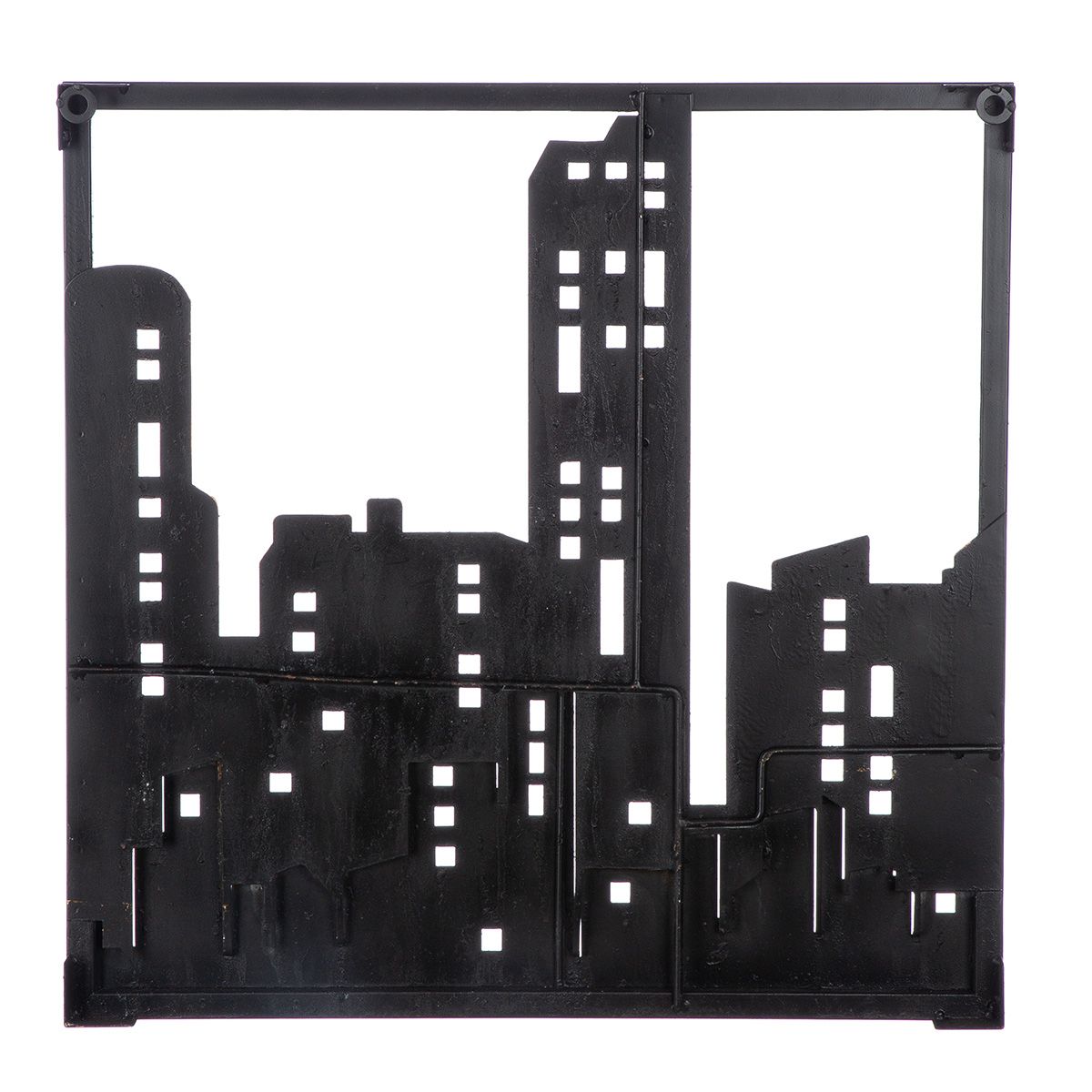 Wandrelief City Skyline Metall Blau Braun 50x50 cm