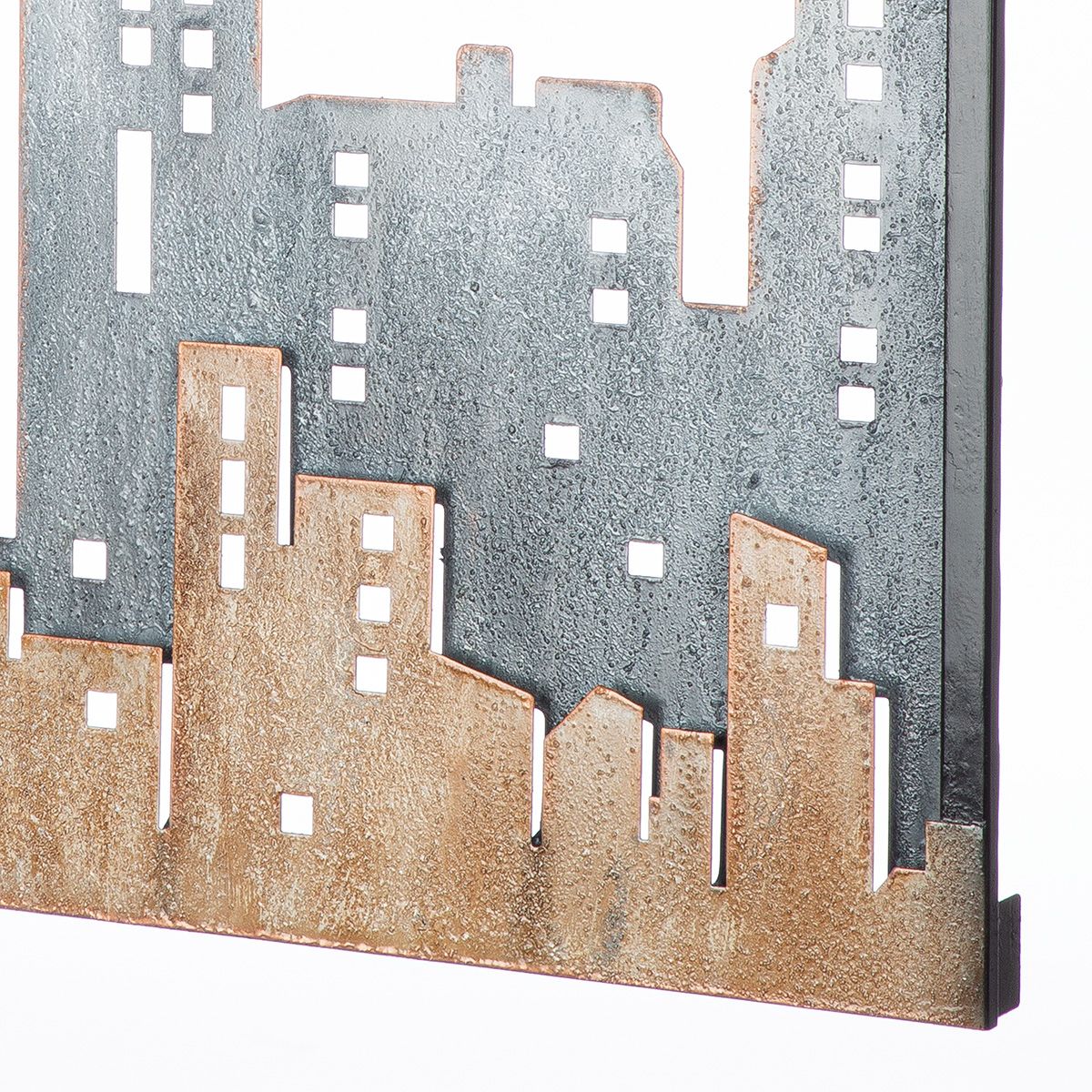 Wandrelief City Skyline Metall Blau Braun 50x50 cm