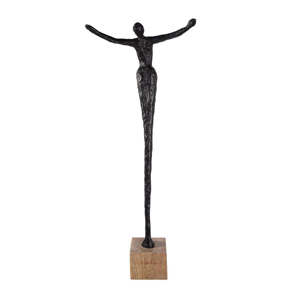 Skulptur Freedom Schwarz auf Mangoholzsockel 70 cm