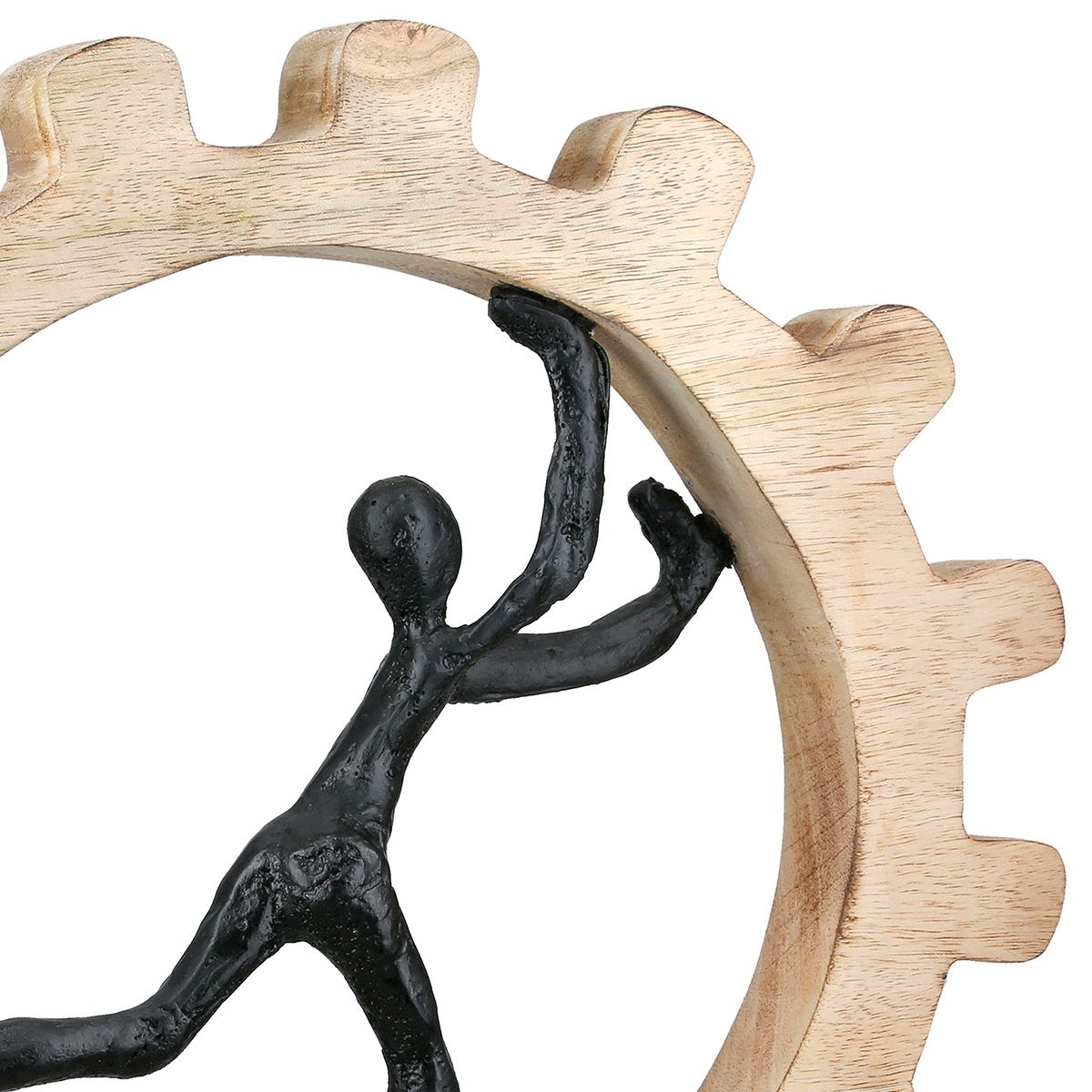 Skulptur Zahnrad Mangoholz mit Figur Aluminium 36 cm