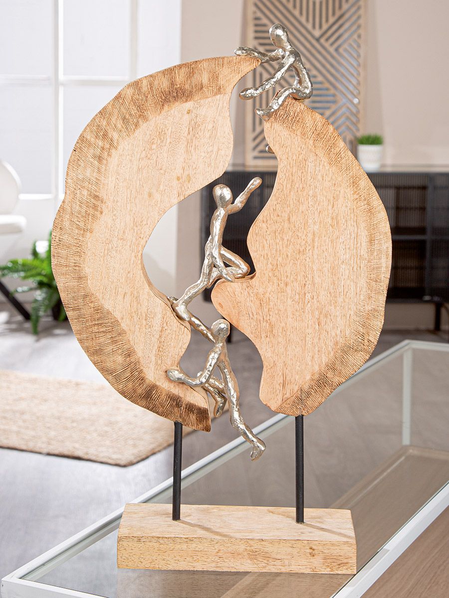 Skulptur Hoch Hinaus Mangoholz Aluminium 36 cm