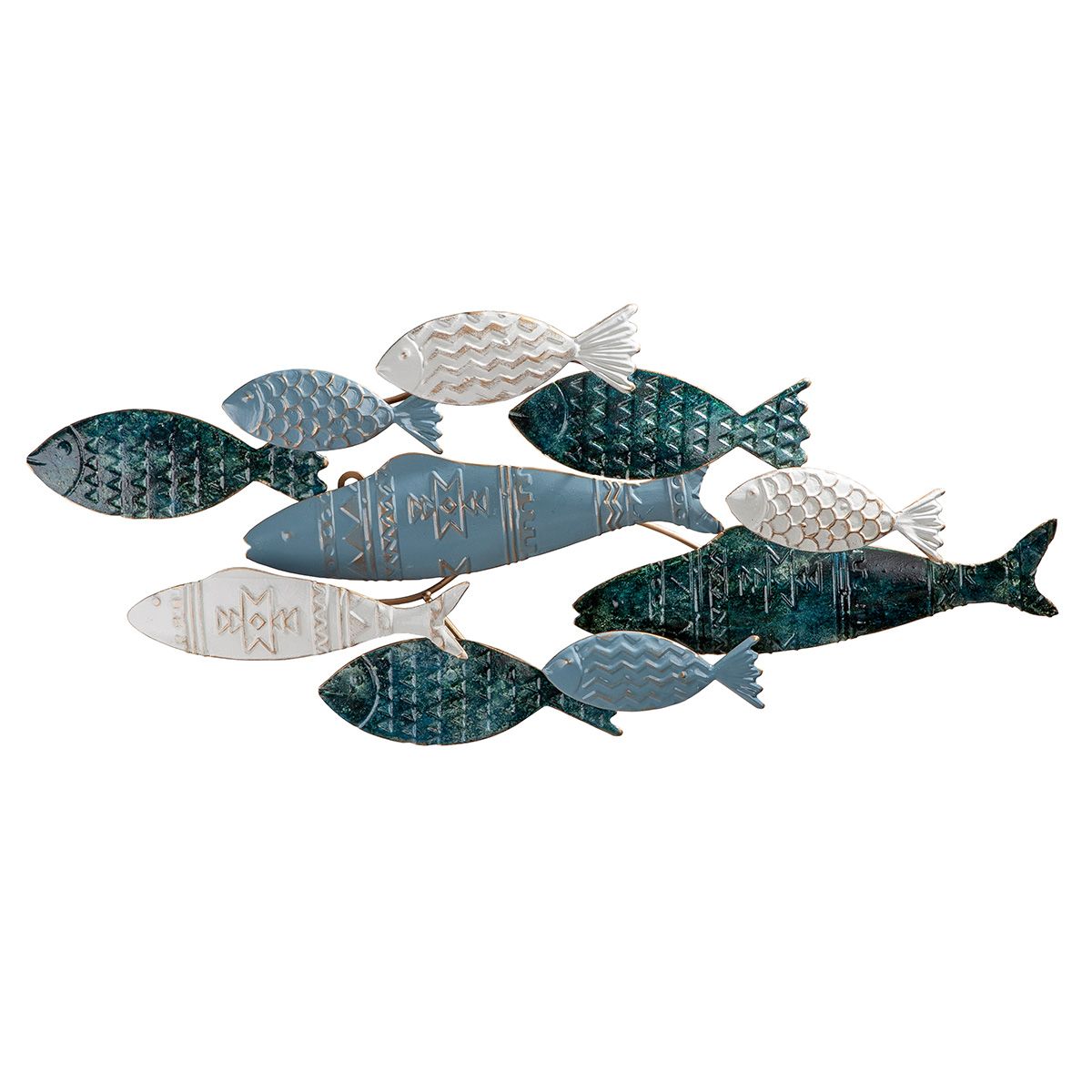 Pesca Fischmotiv Wandrelief Metall Blau Weiß 71x30cm Wanddeko