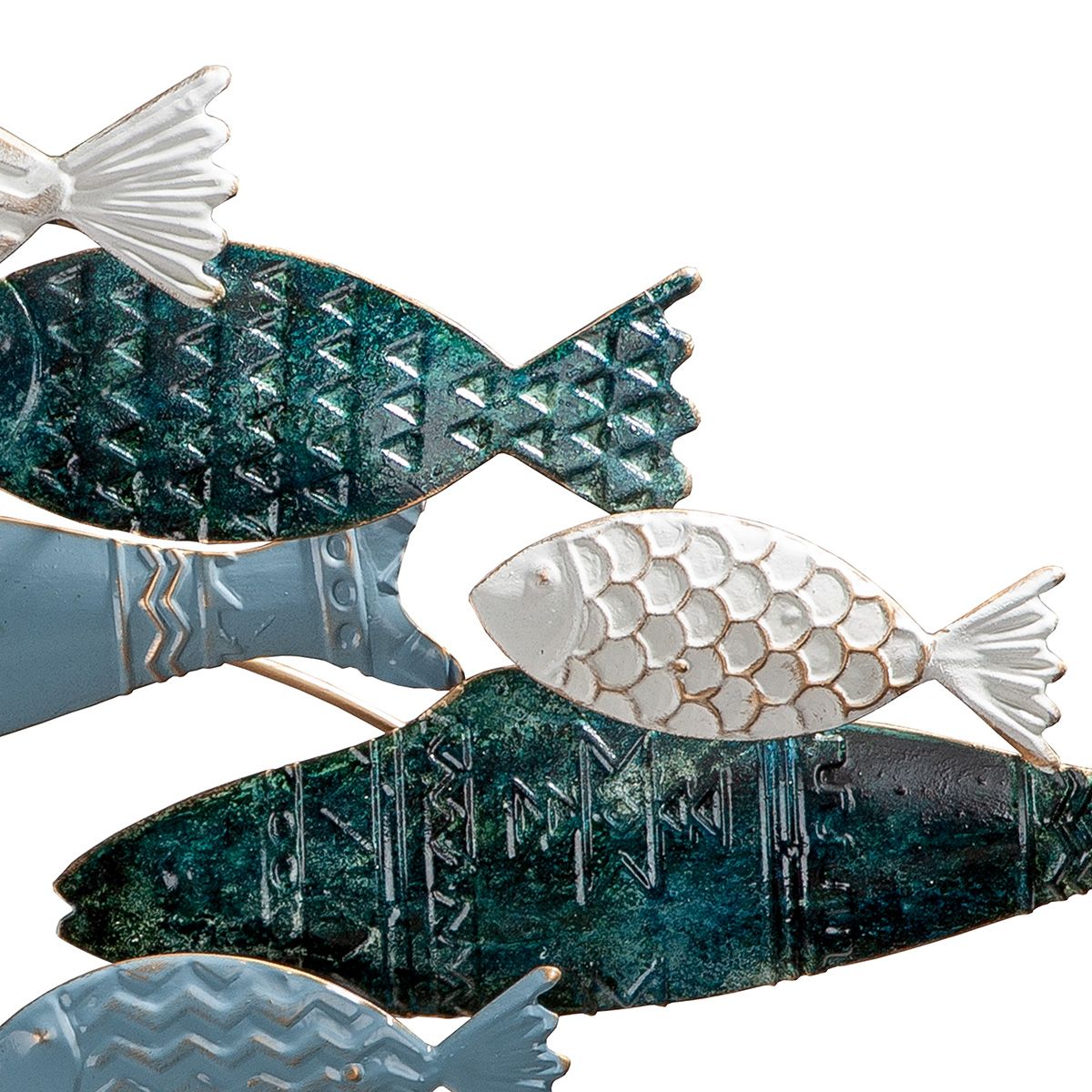 Pesca Fischmotiv Wandrelief Metall Blau Weiß 71x30cm Wanddeko