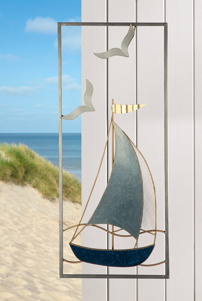Wandrelief Sailing Metall rechteckig blau weiß maritim