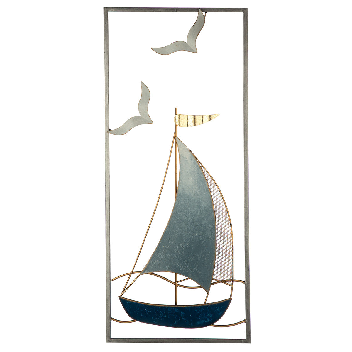 Wandrelief Sailing Metall rechteckig blau weiß maritim