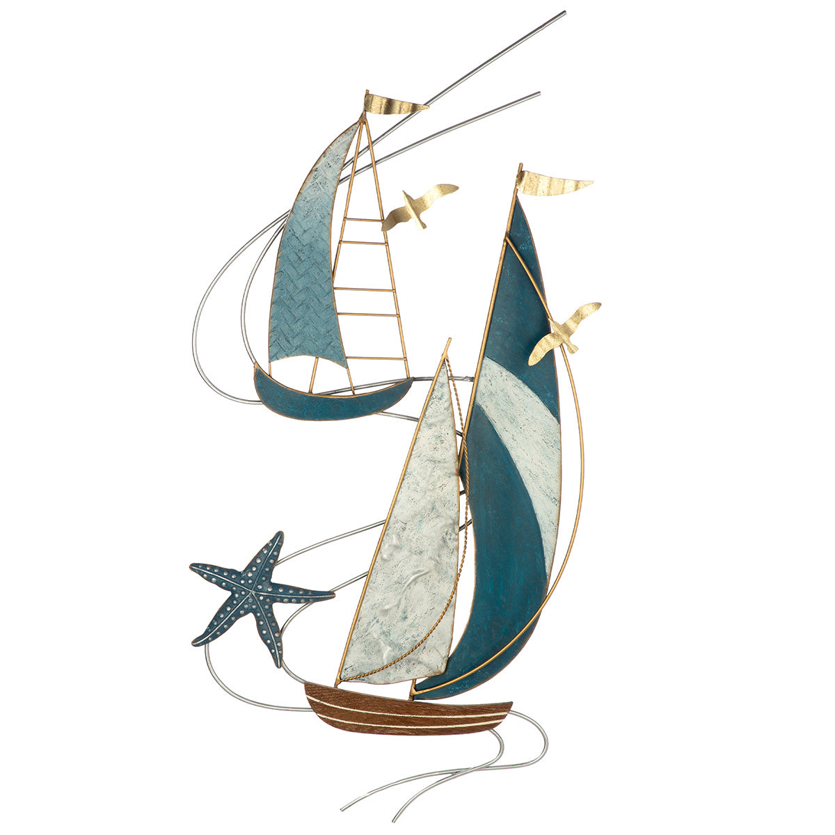 Wandrelief Bootstour Metall blau weiß maritim mit Seestern