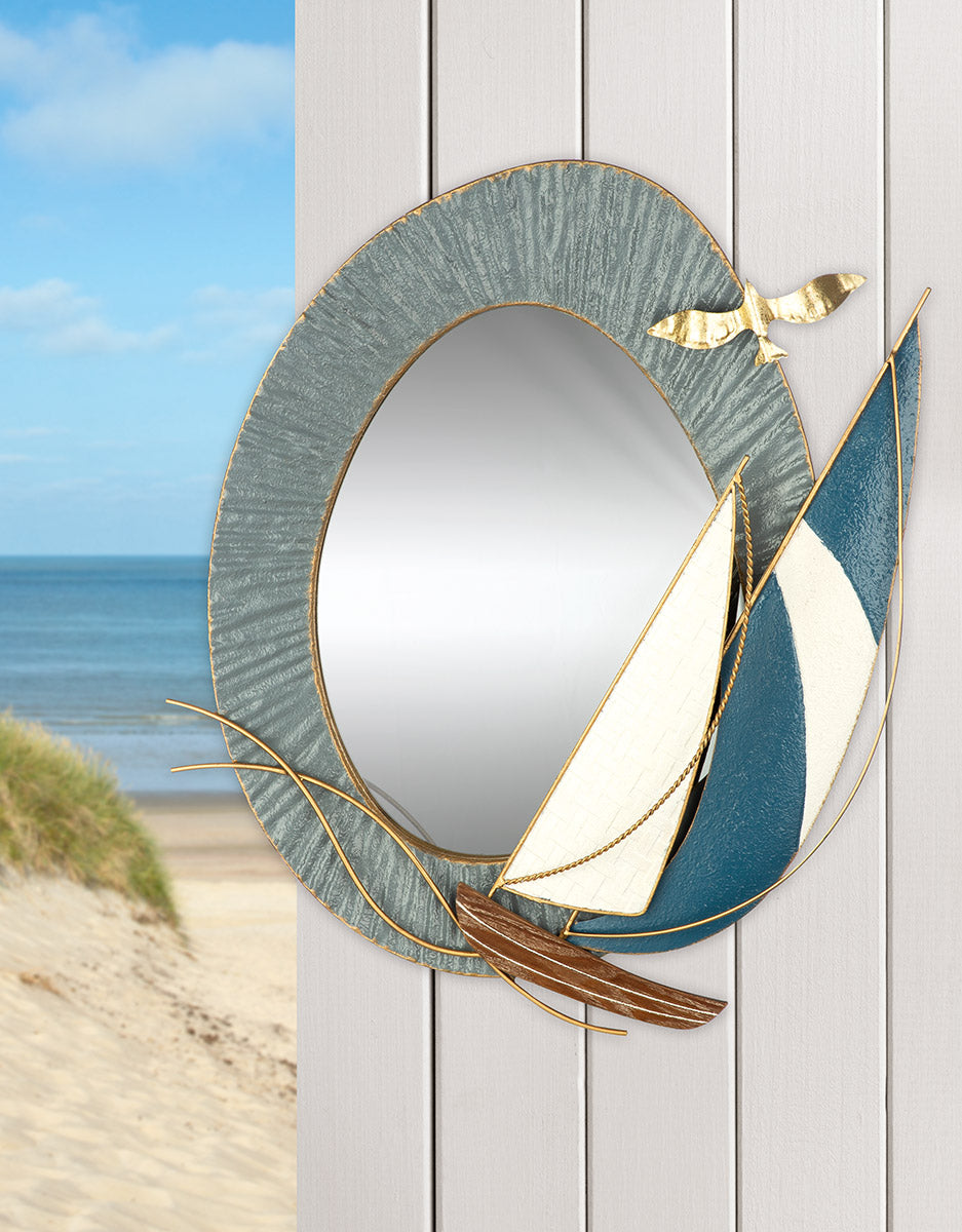 Wandspiegel Bootstour Metallspiegel maritim blau weiß
