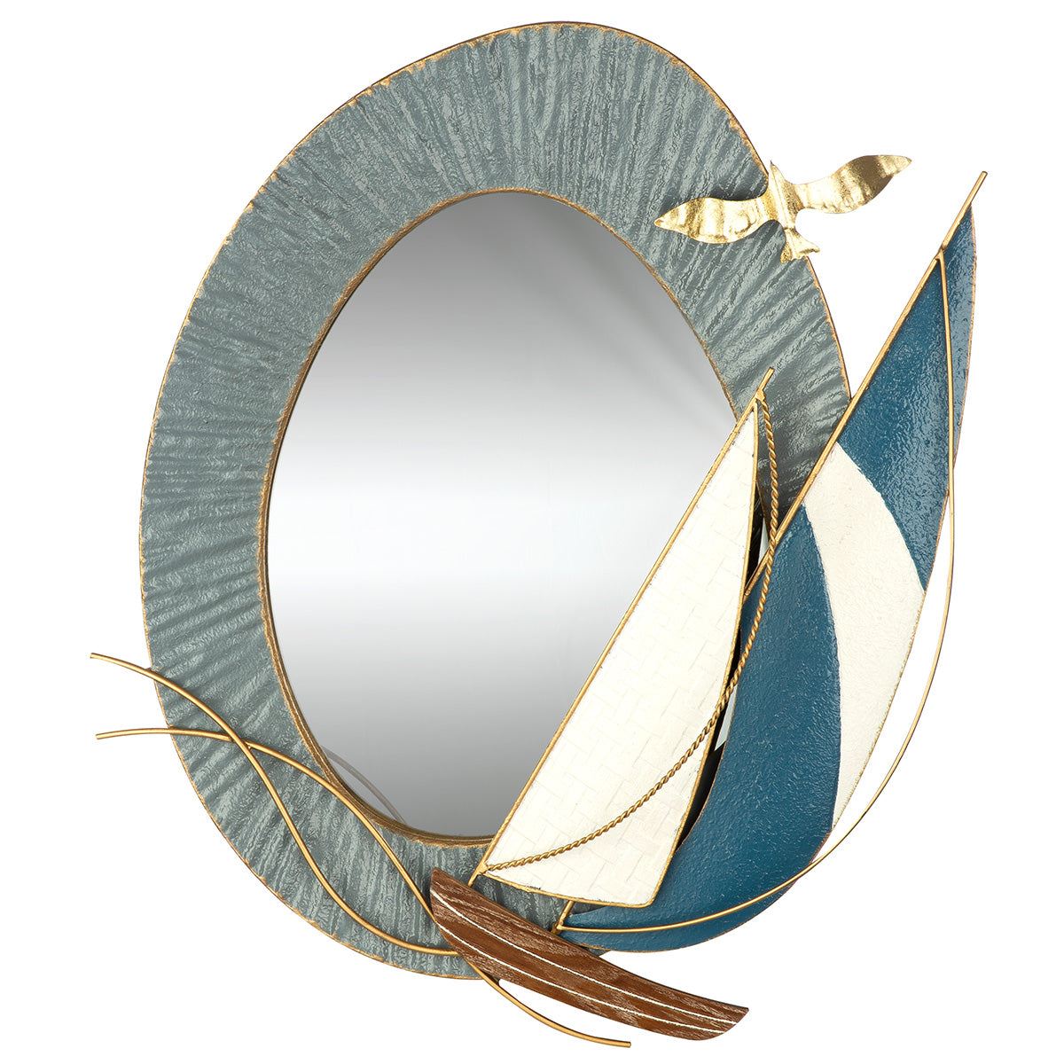 Wandspiegel Bootstour Metallspiegel maritim blau weiß