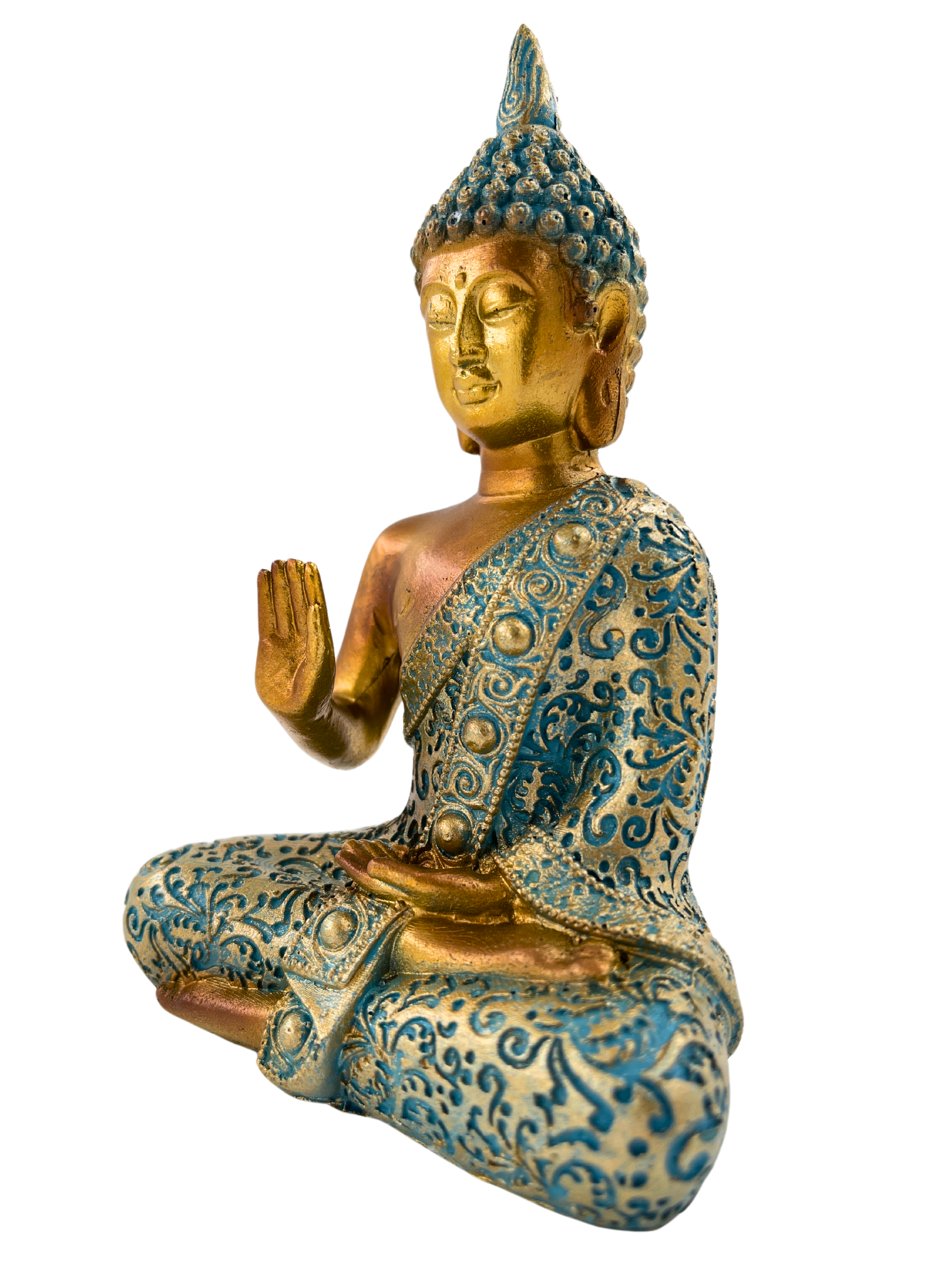Buddha Skulptur Zenharmony Gold Tuerkis Polyresin 14cm