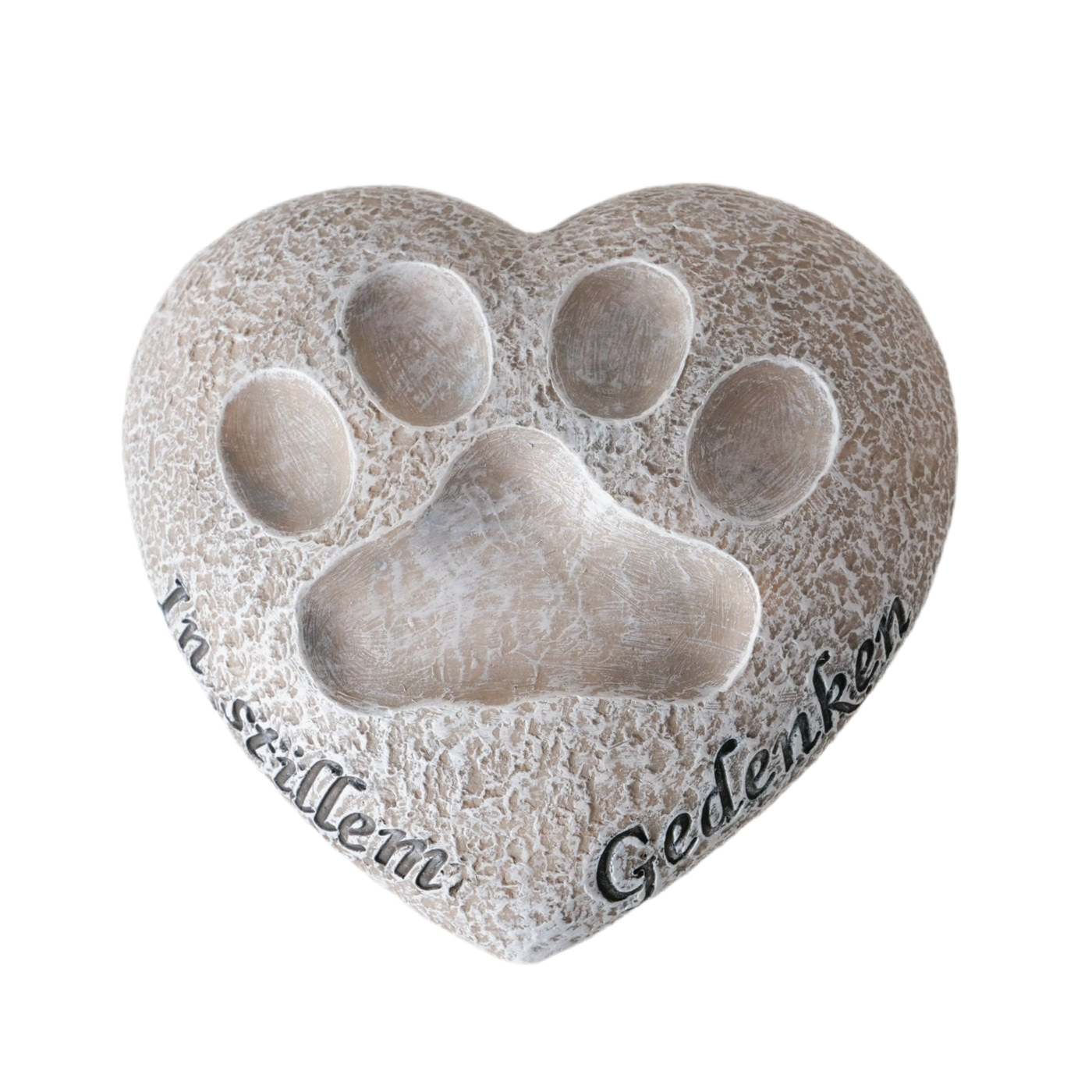 Gedenkstein Tristeza Herz grau mit Pfotenabdruck Katze Katzenpfoten