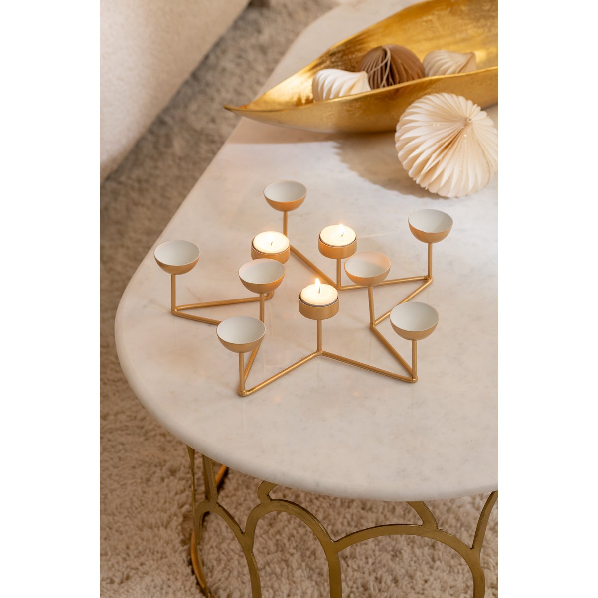 Teelichthalter Stern aus Metall in Weiß und Gold Adventsleuchter