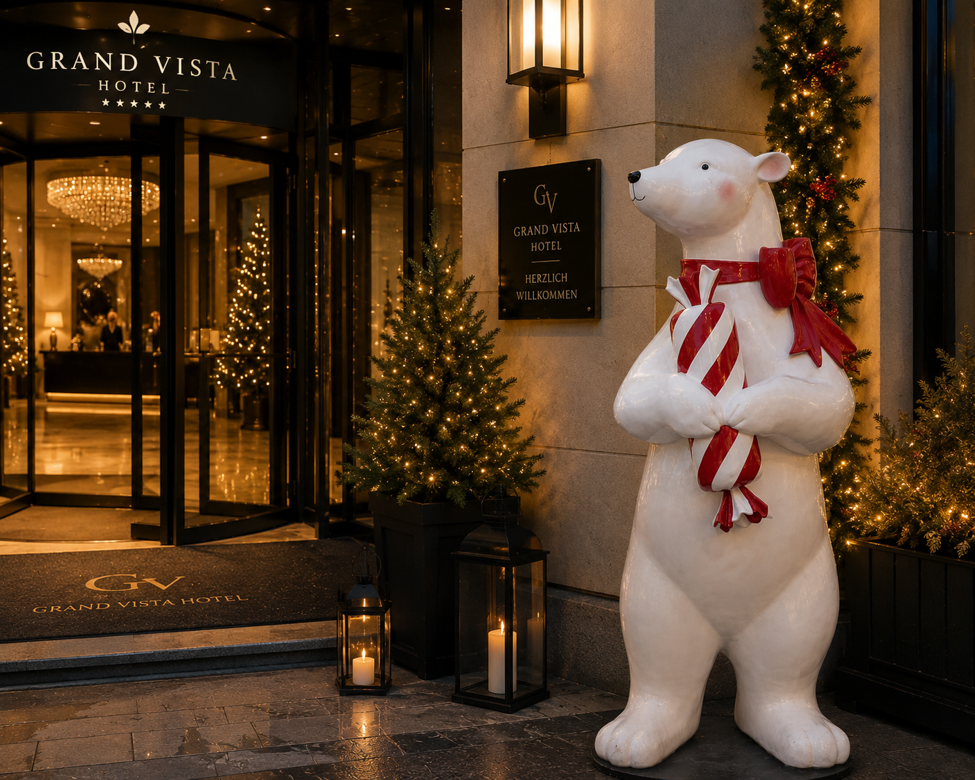 XXL Weihnachtsfigur Eisbär Polarino mit Süßigkeiten 185cm