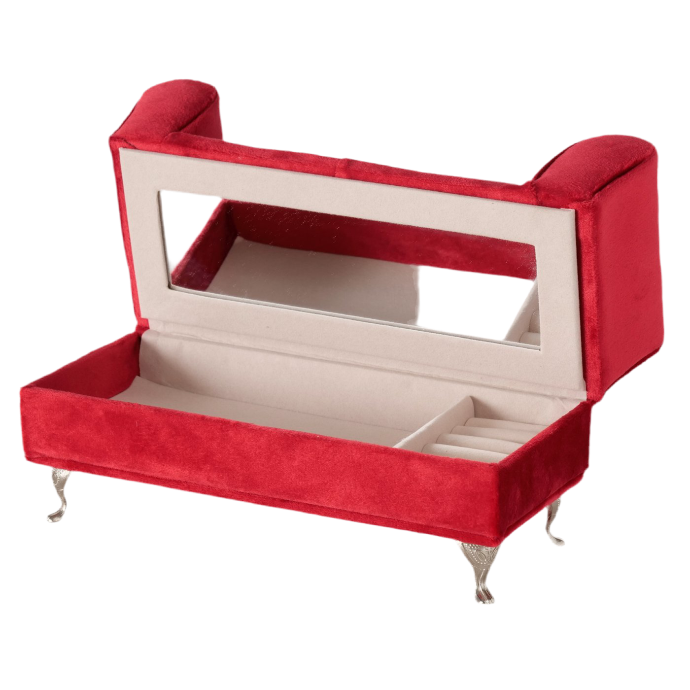 Schmuckkasten Canape Rot Samtoptik mit Spiegel Aufbewahrung
