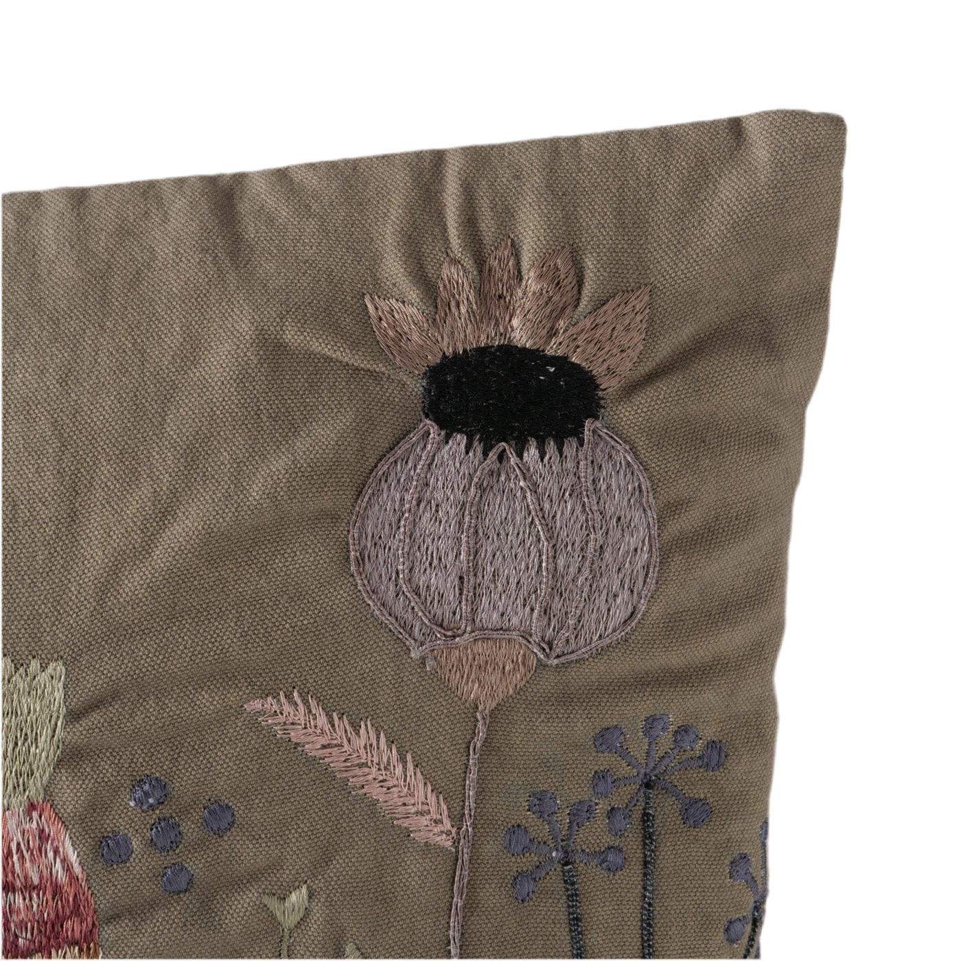 Dekokissen Flora Vintage 45x45 cm Handbestickt Floral Grün Rosa
