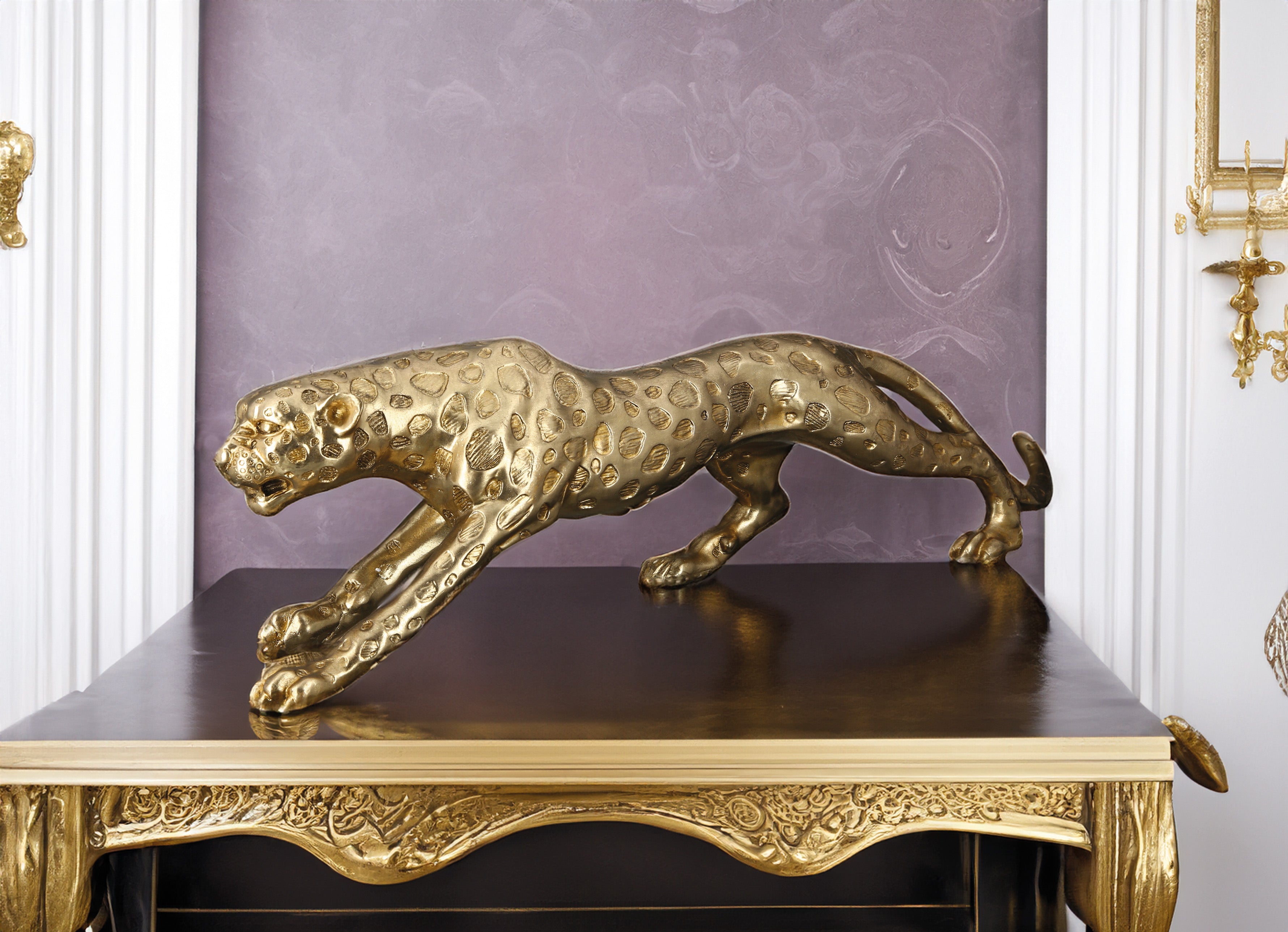 XL Figur Gepard SPEED2 goldfarben antikfinish mit Oberflächenstruktur 80cm