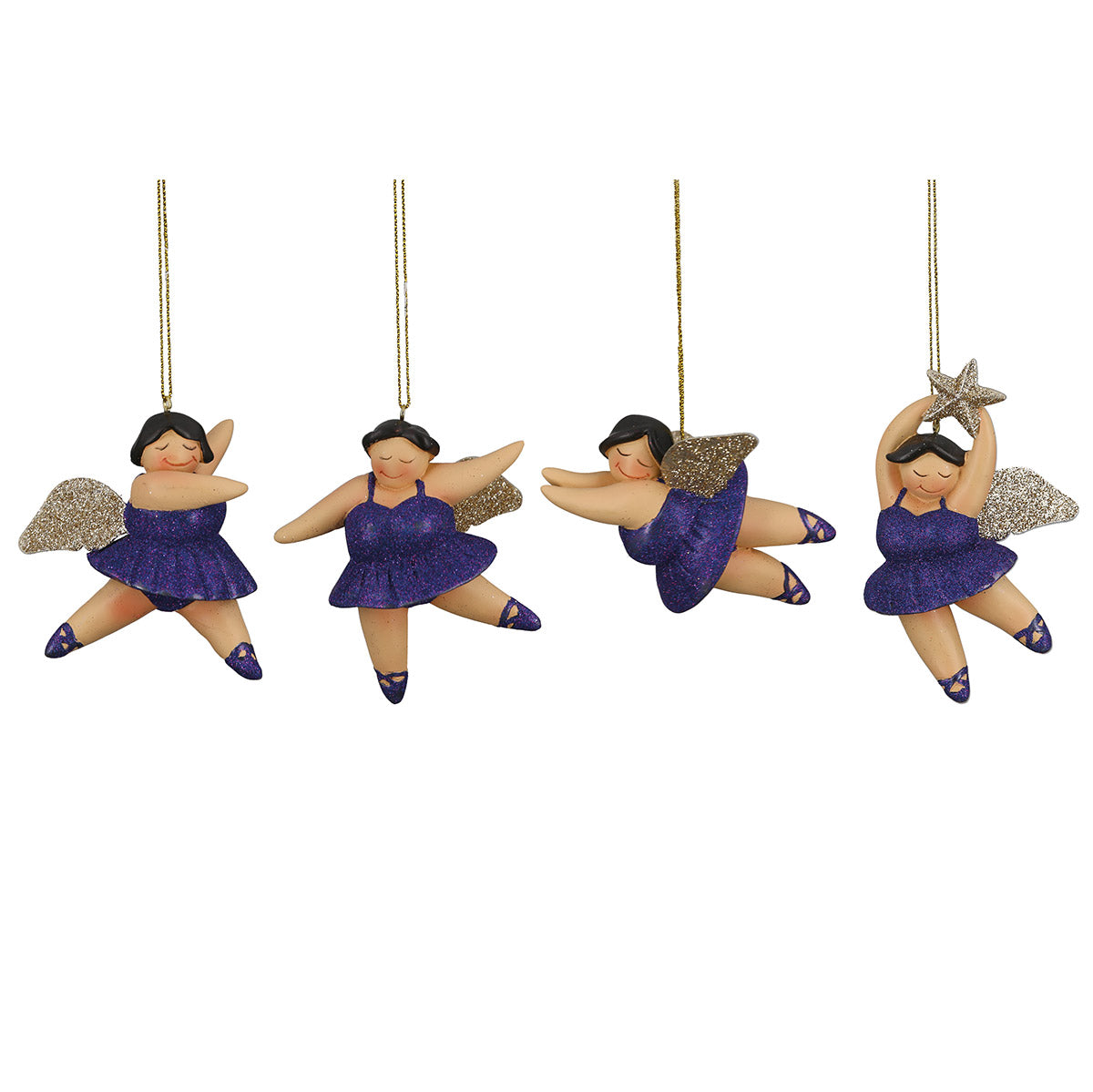 Baumschmuck Engel Betty Lila 4er Set Glitzer Kunstharz