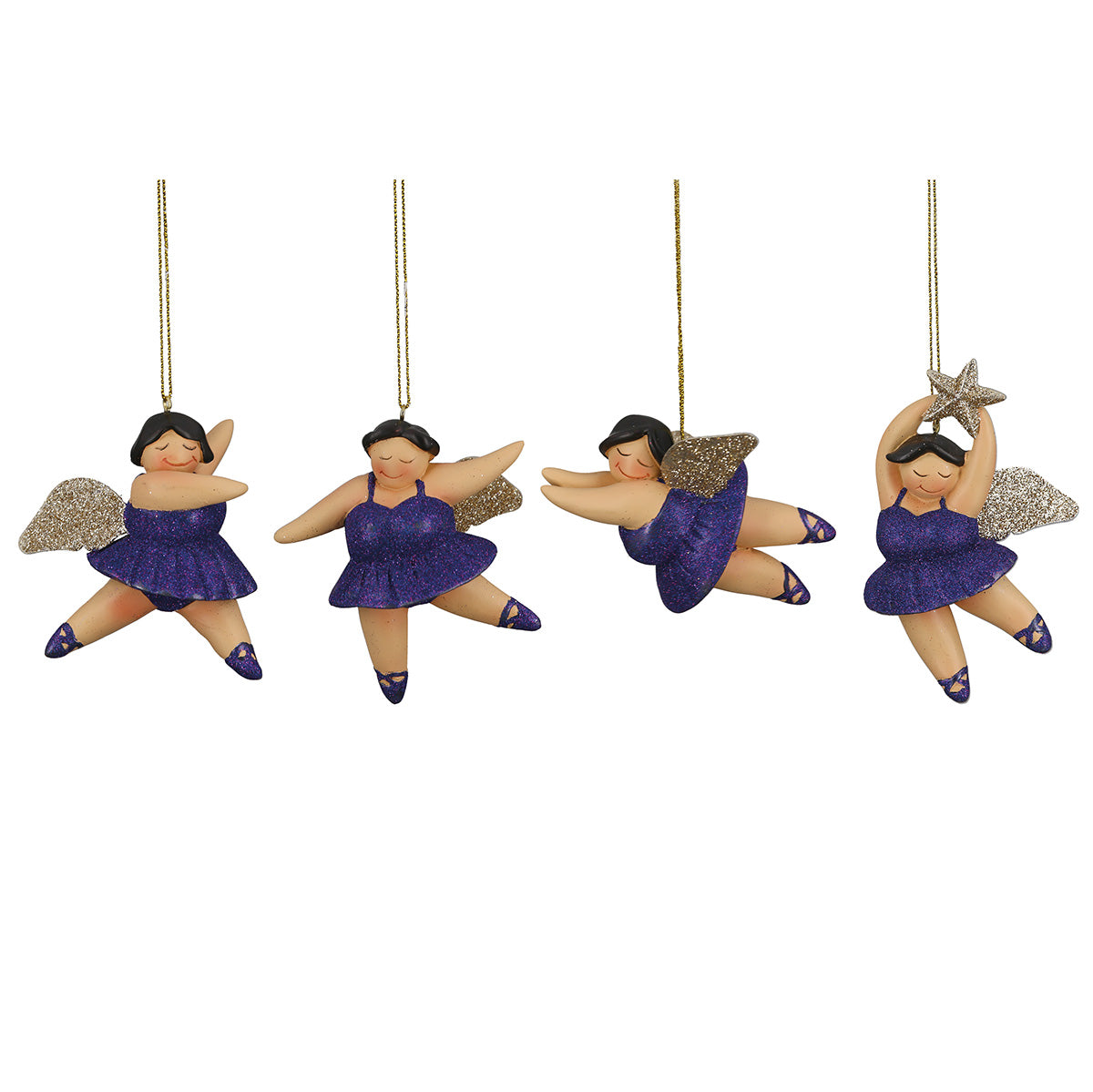 Baumschmuck Engel Betty Lila 4er Set Glitzer Kunstharz