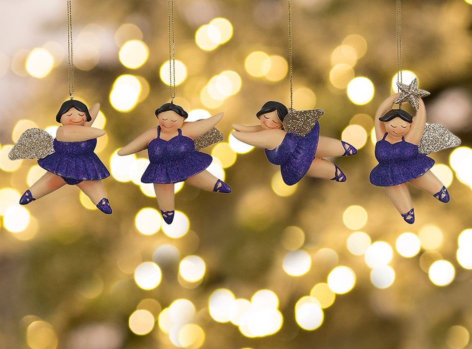 Baumschmuck Engel Betty Lila 4er Set Glitzer Kunstharz