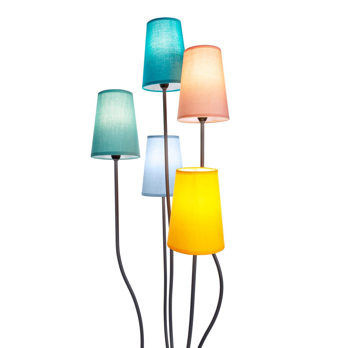 Stehleuchte 5-flammig "COLORA", Stehlampe mit bunten Textilschirmen, 5x E14-Fassung, für Esszimmer, Wohnzimmer, Diele oder Büro, 163 cm hoch
