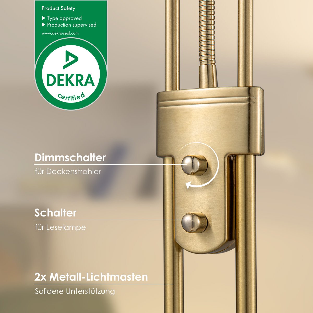 LED-Uplight-Stehleuchte – klassisches Gold/Bronze