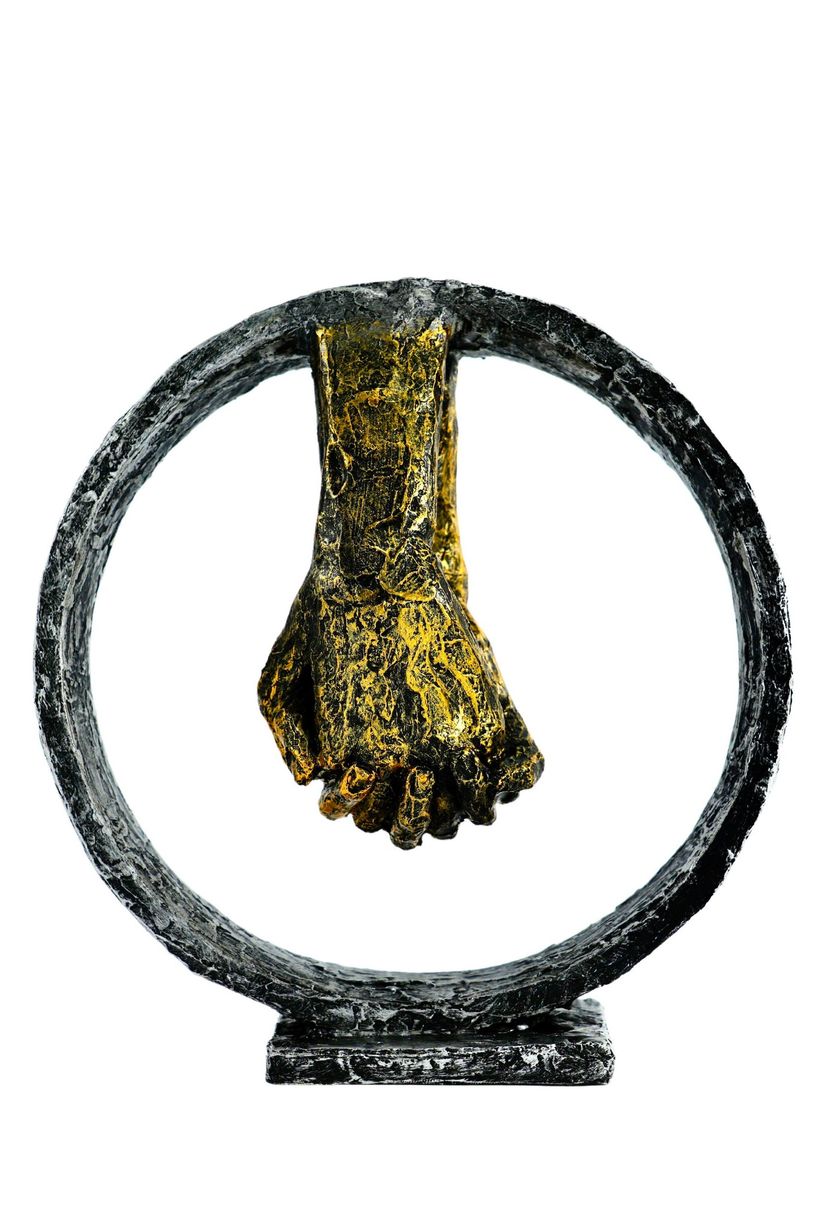 Skulptur Verbundenheit Hand in Hand Silber Gold 22 cm